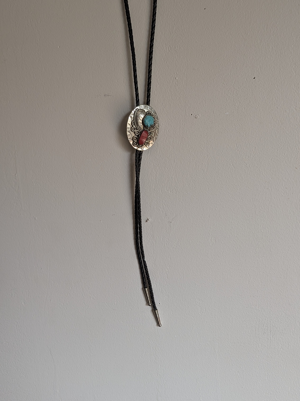 Turquoise & Coral Oval Bolo Tie Necklace - Women Jewelry